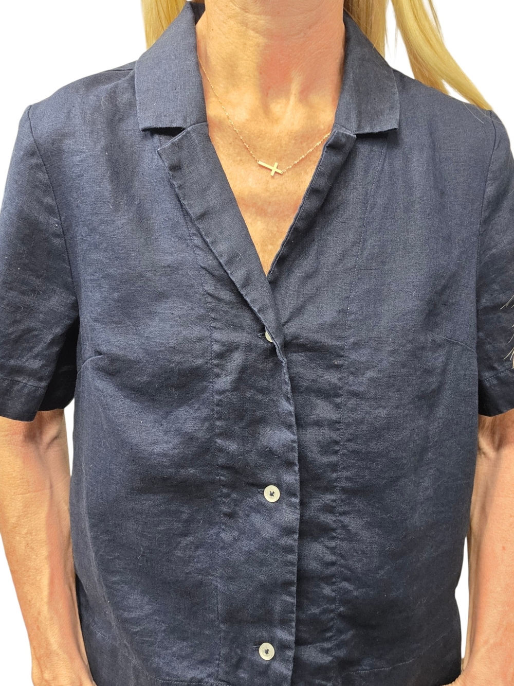 Quince 100% Linen Navy Camp Shirt Button Front Top S - Picture 3 of 9